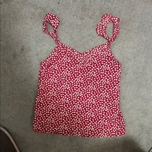 SHEIN Red and White Fitted Camisole with Tie Front